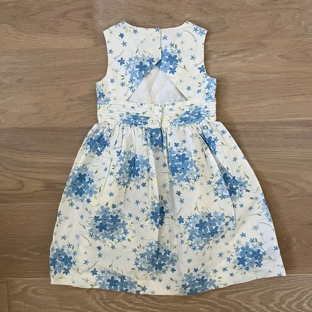Gymboree Vintage Floral Linen Blend Dress Easter Blue White sz 4